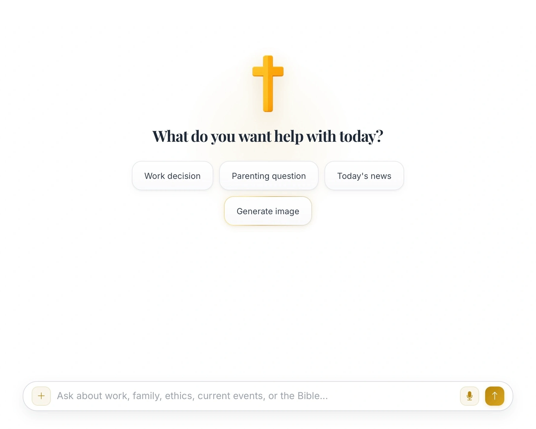 Son of God AI chat interface with everyday Christian AI prompt options